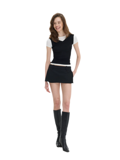 Contrast Faux Two-Piece T-Shirt
