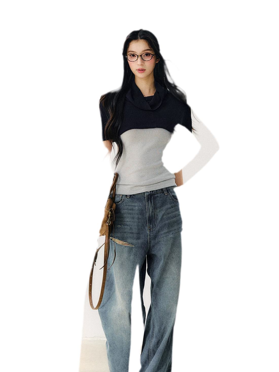 7SHIFTIN Detachable Knit Cape Set – Gray (Inner)