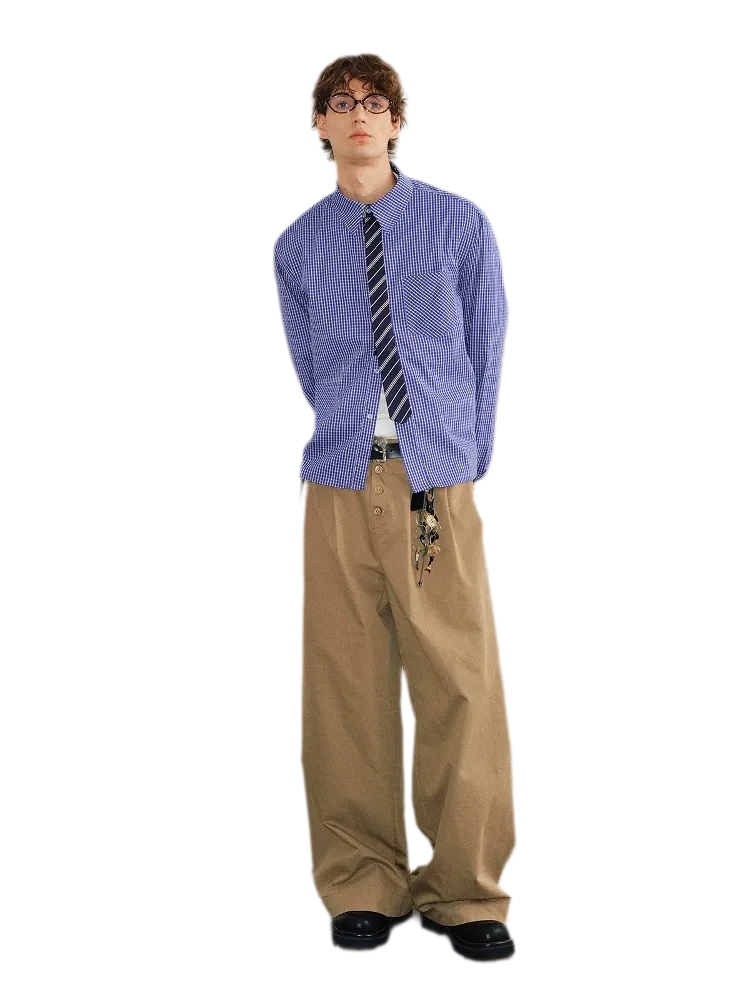 Plaid Tie-Front Long-Sleeve Shirt