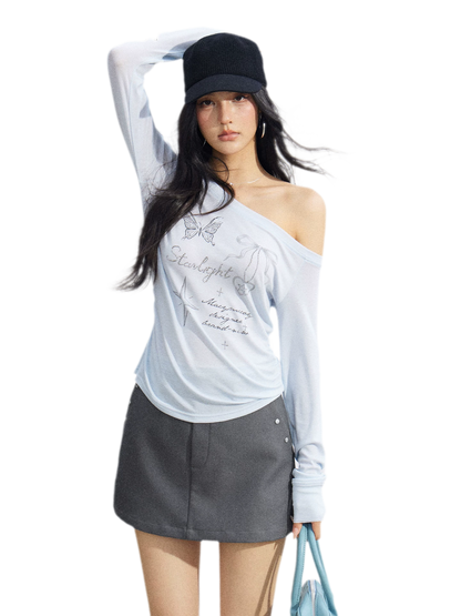Asymmetric Off-Shoulder Sun Protection T-Shirt