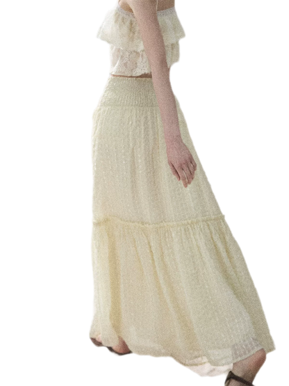 "Waves of Wheat" French Lace Midi Skirt