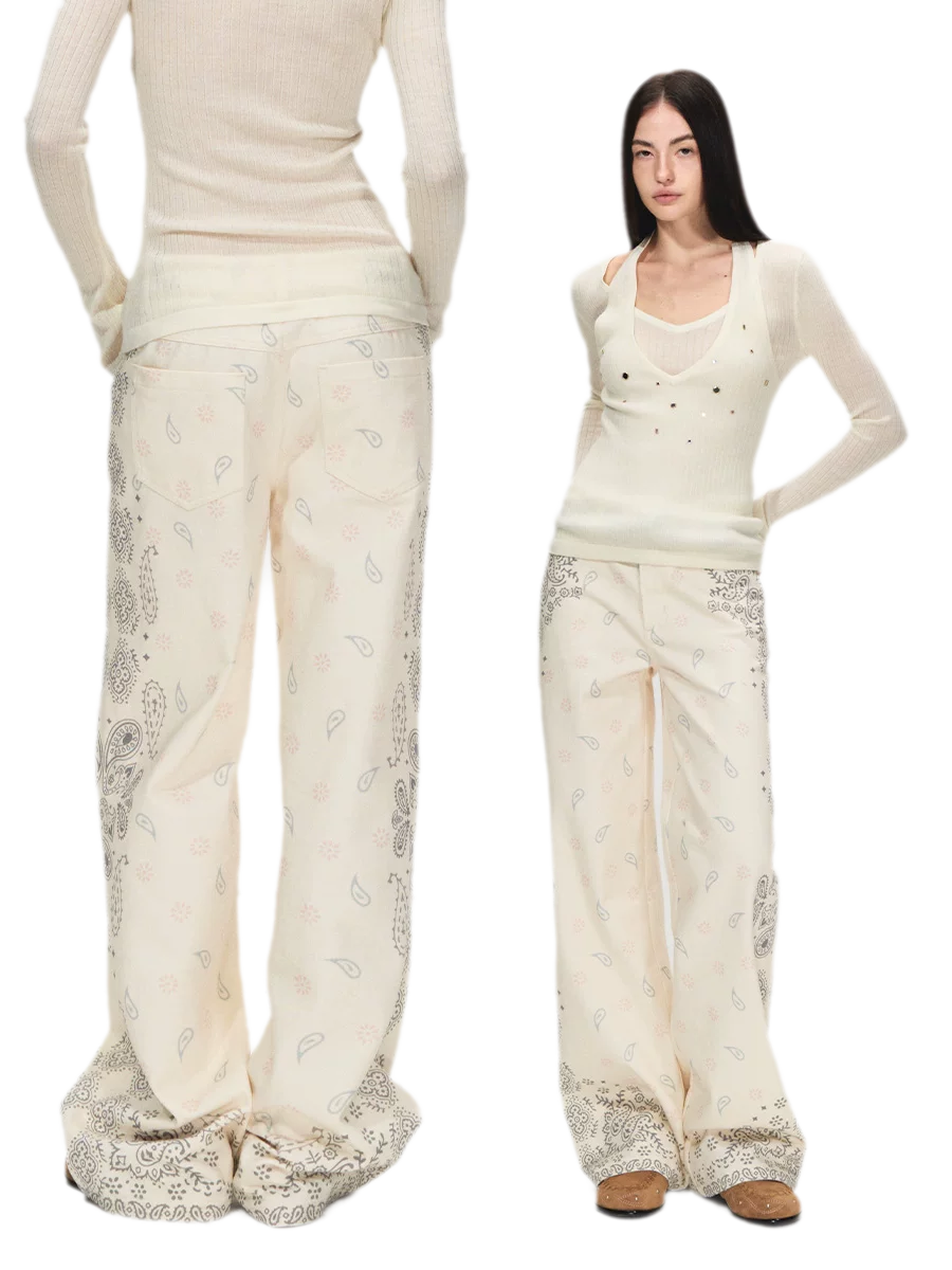 Vintage Paisley Print Relaxed Wide-Leg Pants