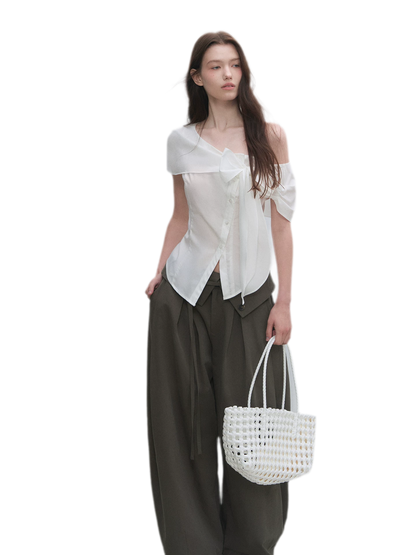 Asymmetric Bow Waist Blouse