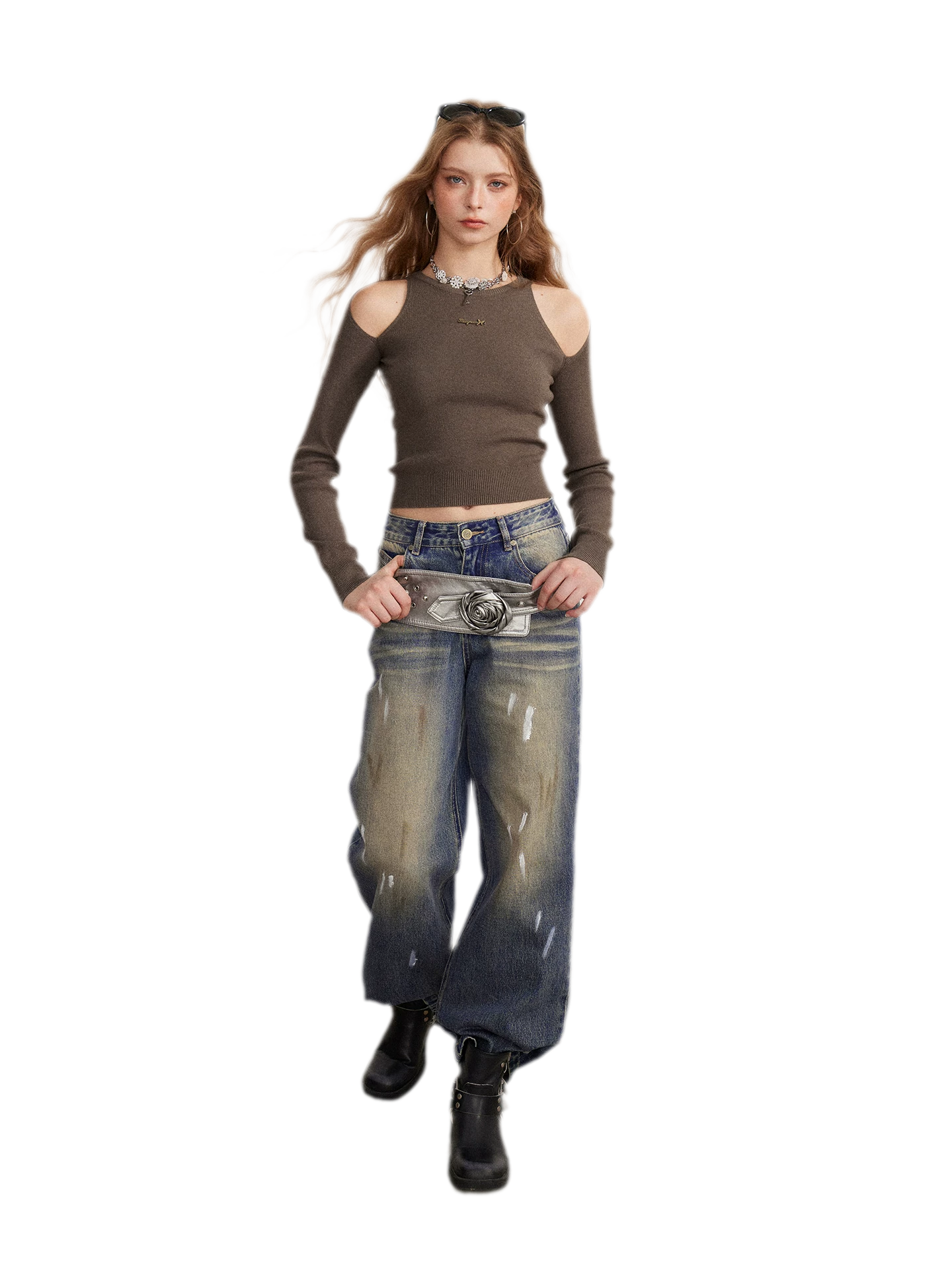Washed Paint-Splatter Wide-Leg Jeans