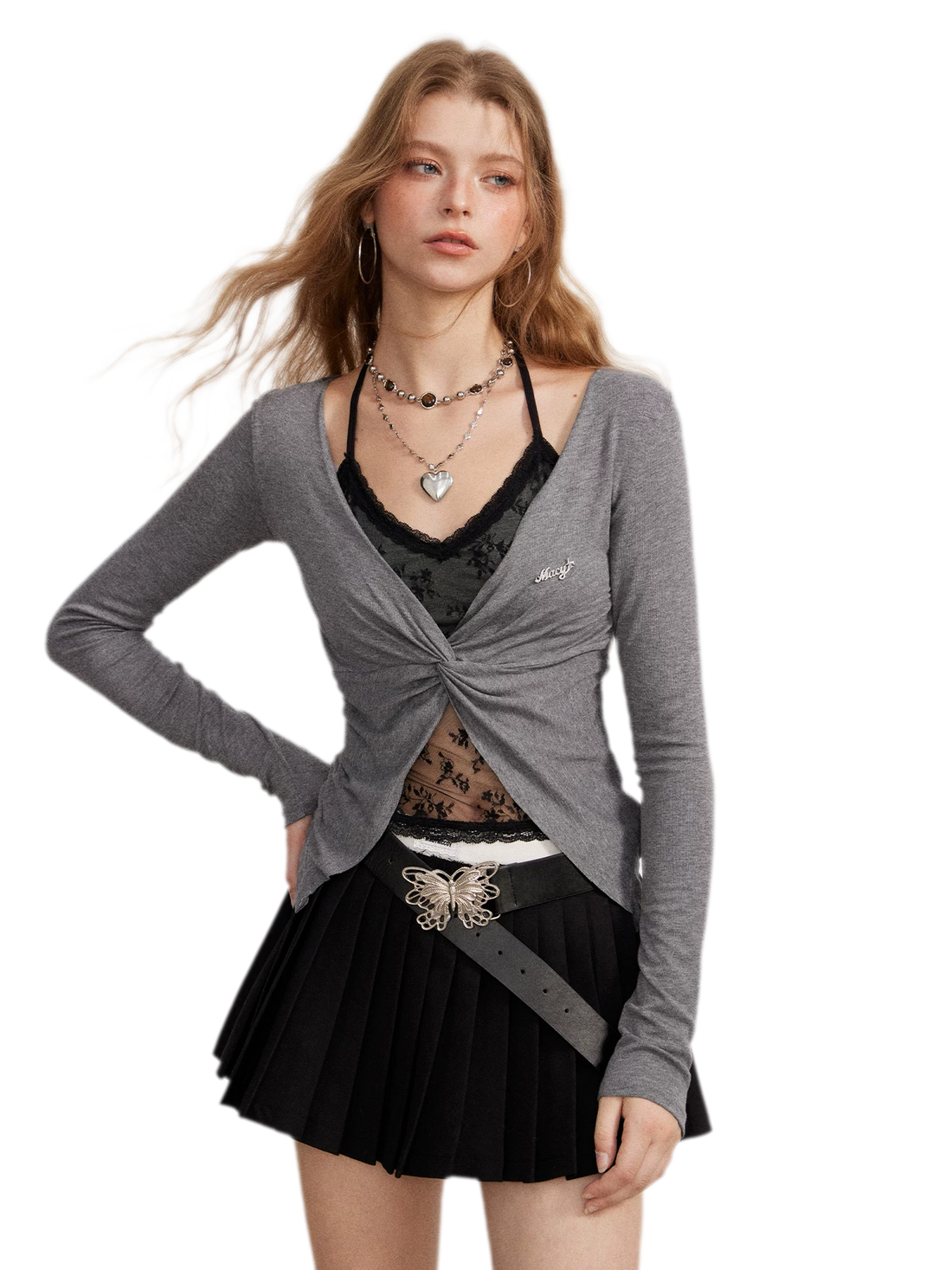 Lace Trim Faux Two-Piece Top