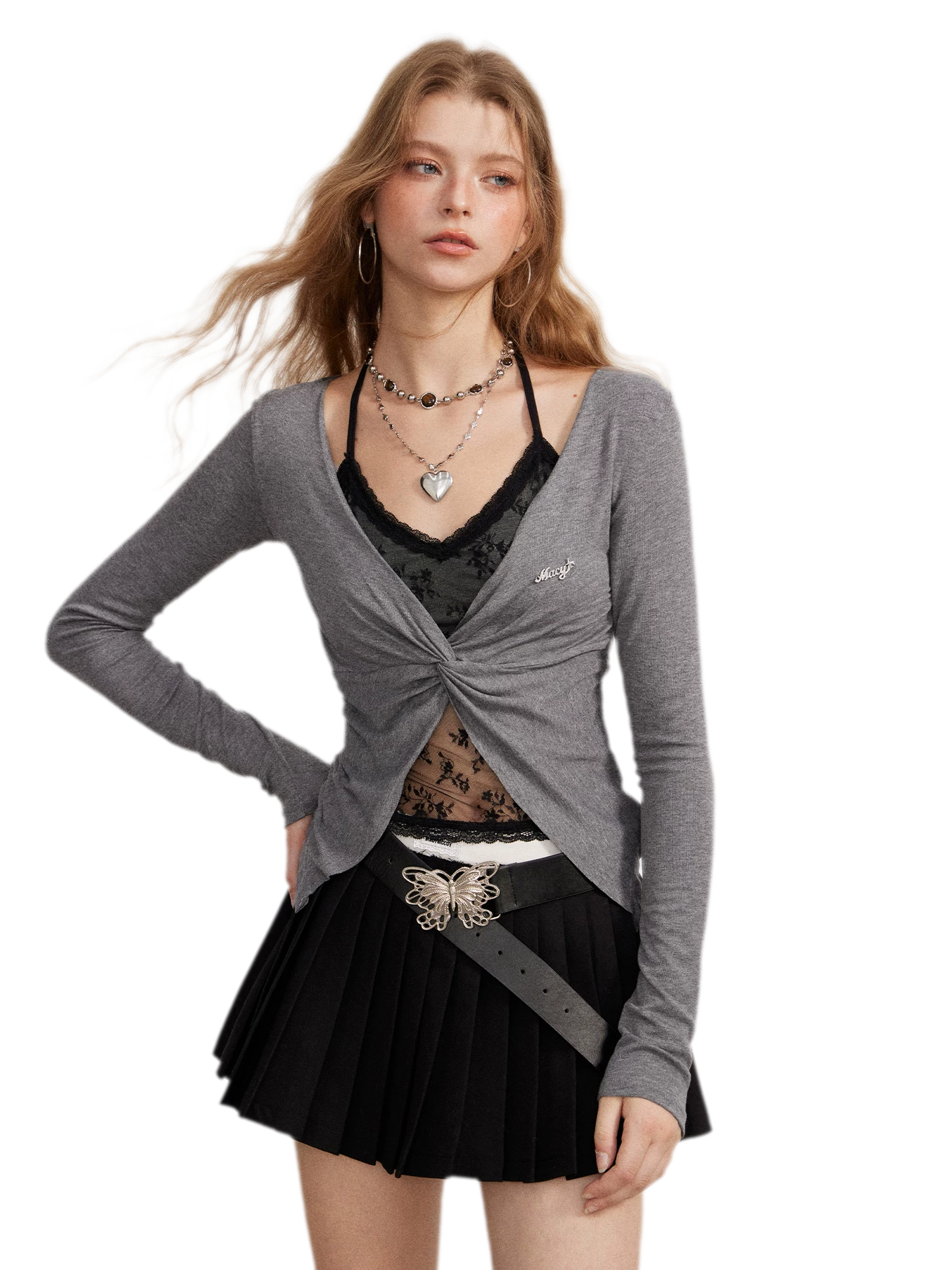 Lace Trim Faux Two-Piece Top