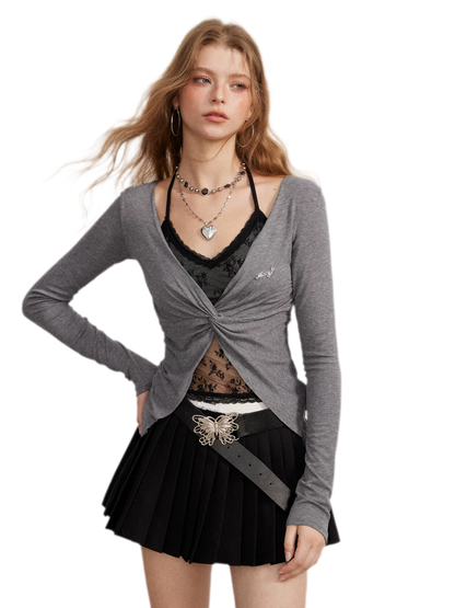 Lace Trim Faux Two-Piece Top