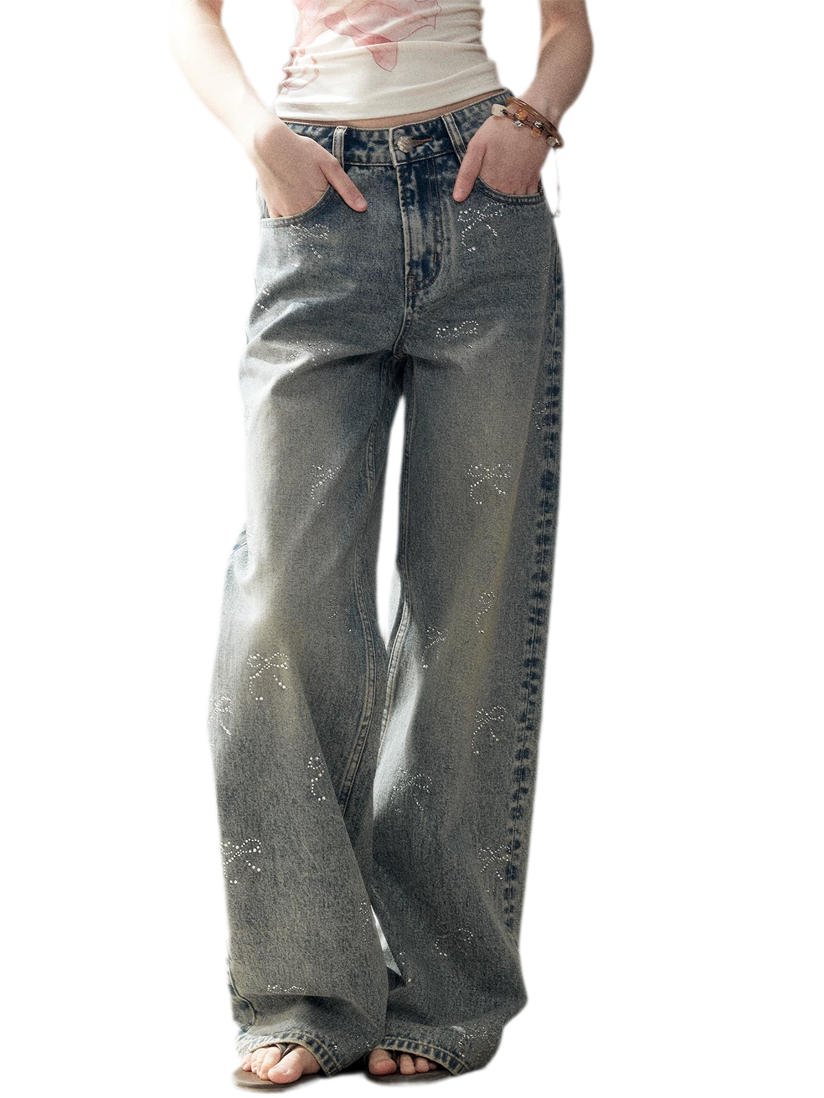 Rhinestone Wide-Leg Jeans