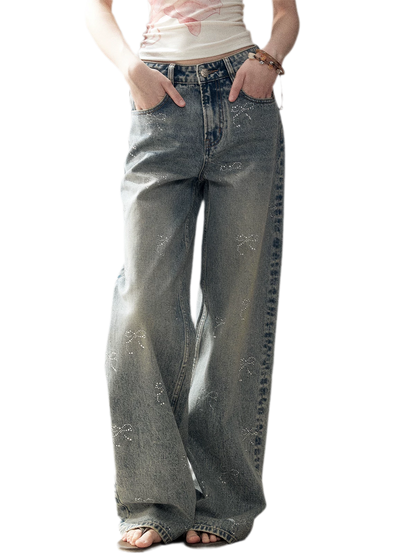 Rhinestone Wide-Leg Jeans