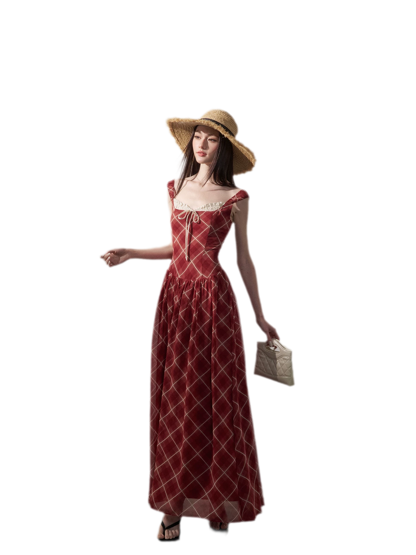 Plaid Chiffon Maxi Dress