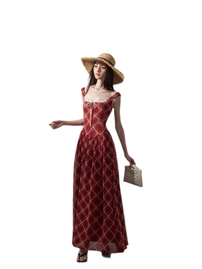 Plaid Chiffon Maxi Dress