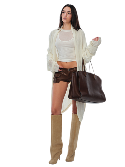 Áo cardigan dài đan lỗ xuyên thấu