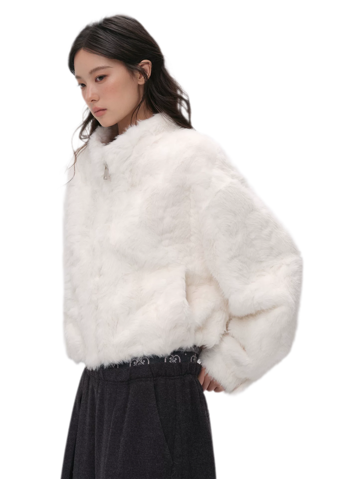 Embossed Cropped Faux Fur Jacket