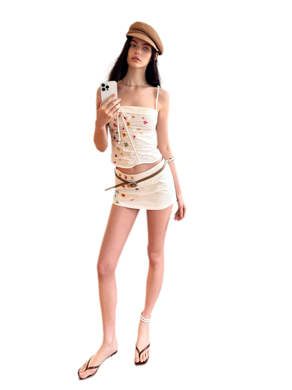 Summer Hand-Painted Floral Embroidered Cotton Camisole