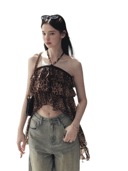 Leopard Ruffle Halter Top