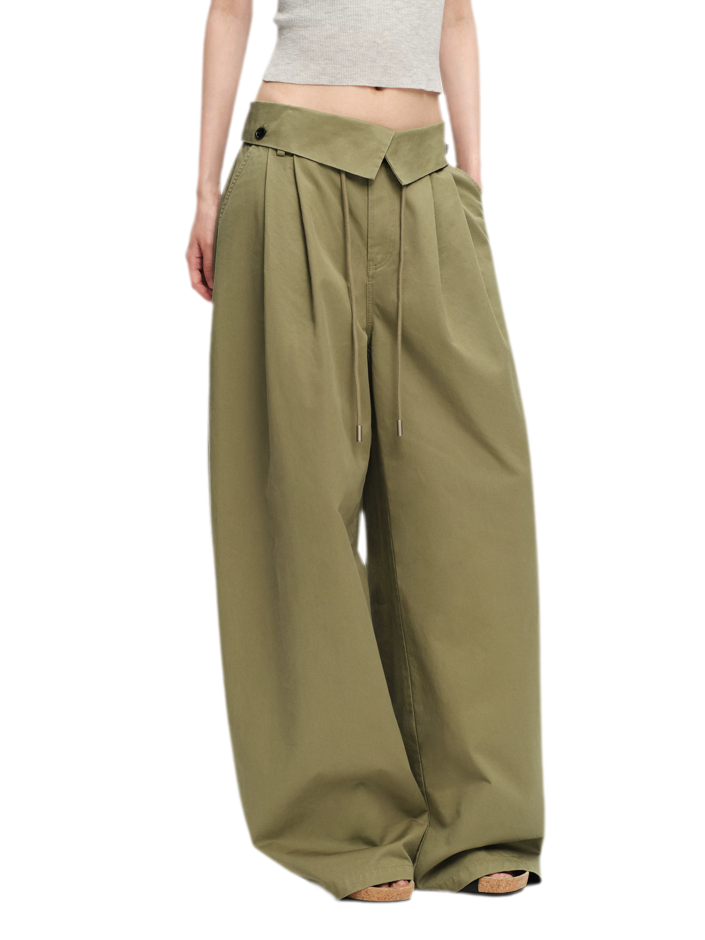 Washed Cross-Waistband Wide-Leg Pants