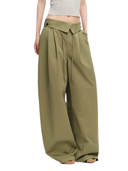 Washed Cross-Waistband Wide-Leg Pants
