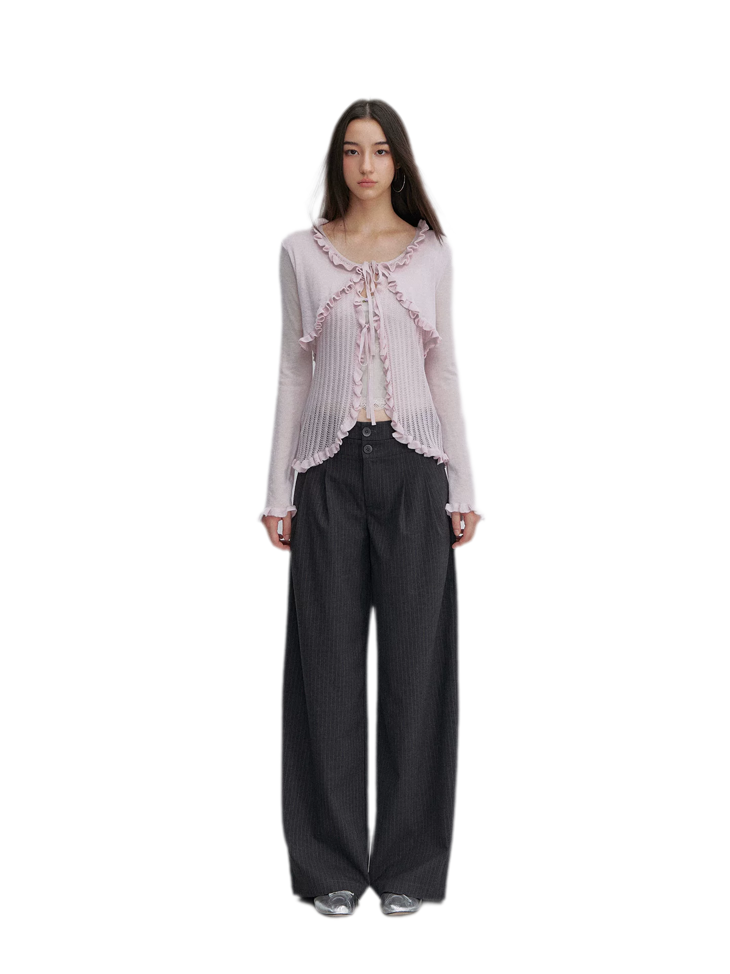 Pinstriped Pleated Wide-Leg Trousers