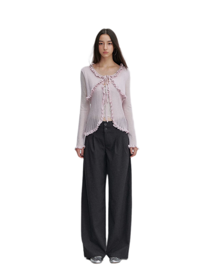 Pinstriped Pleated Wide-Leg Trousers