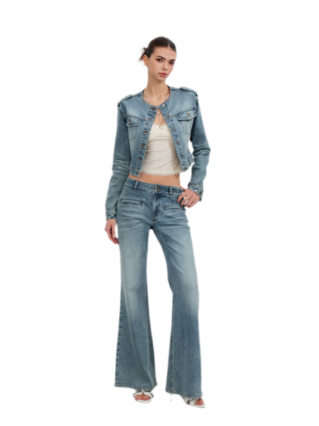 Washed Cat-Whisker Flare Jeans