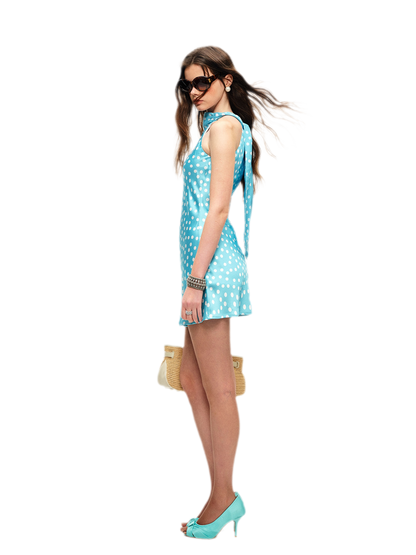 Glossy Polka Dot Halter Dress