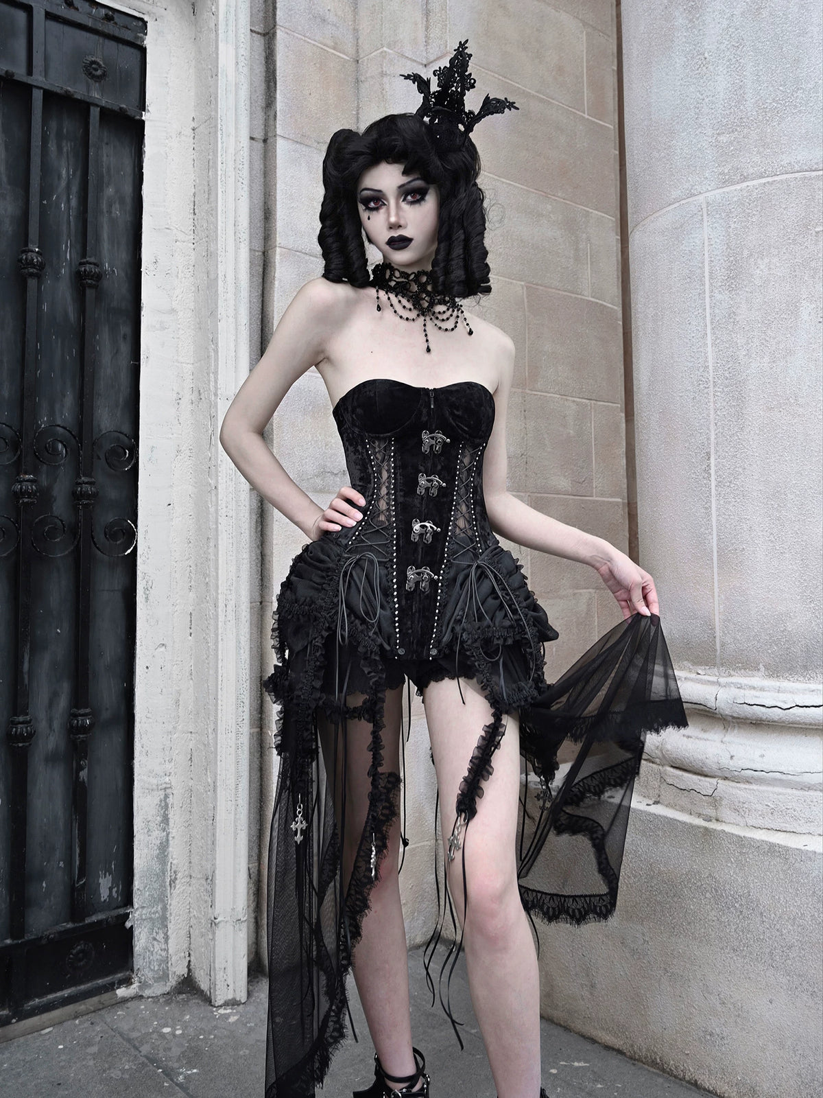 Áo corset bustier nhung lồng chim