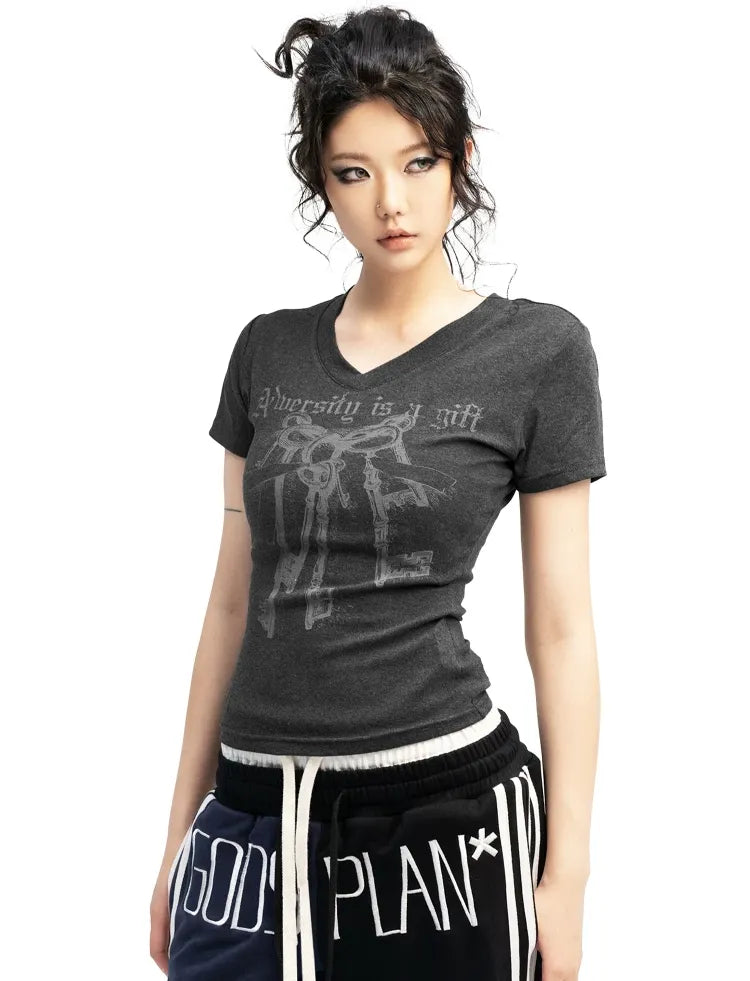 Printed Slim Fit V-Neck T-Shirt