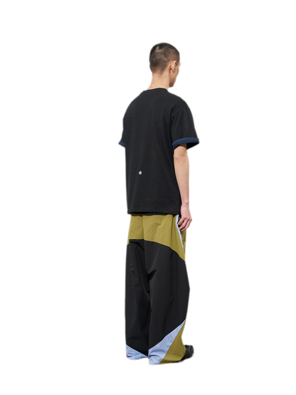 Pleated Color-Block Nylon Trousers