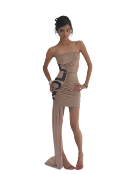 Ruched Strapless Slit Maxi Dress