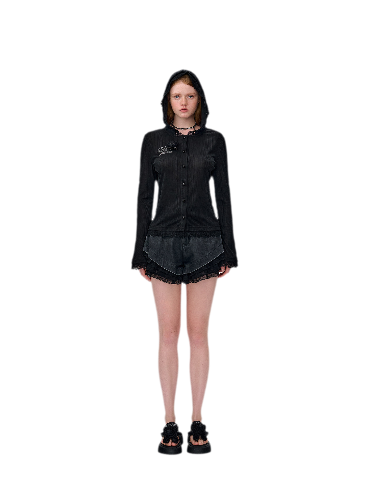 Lace Pearl Hooded Cardigan