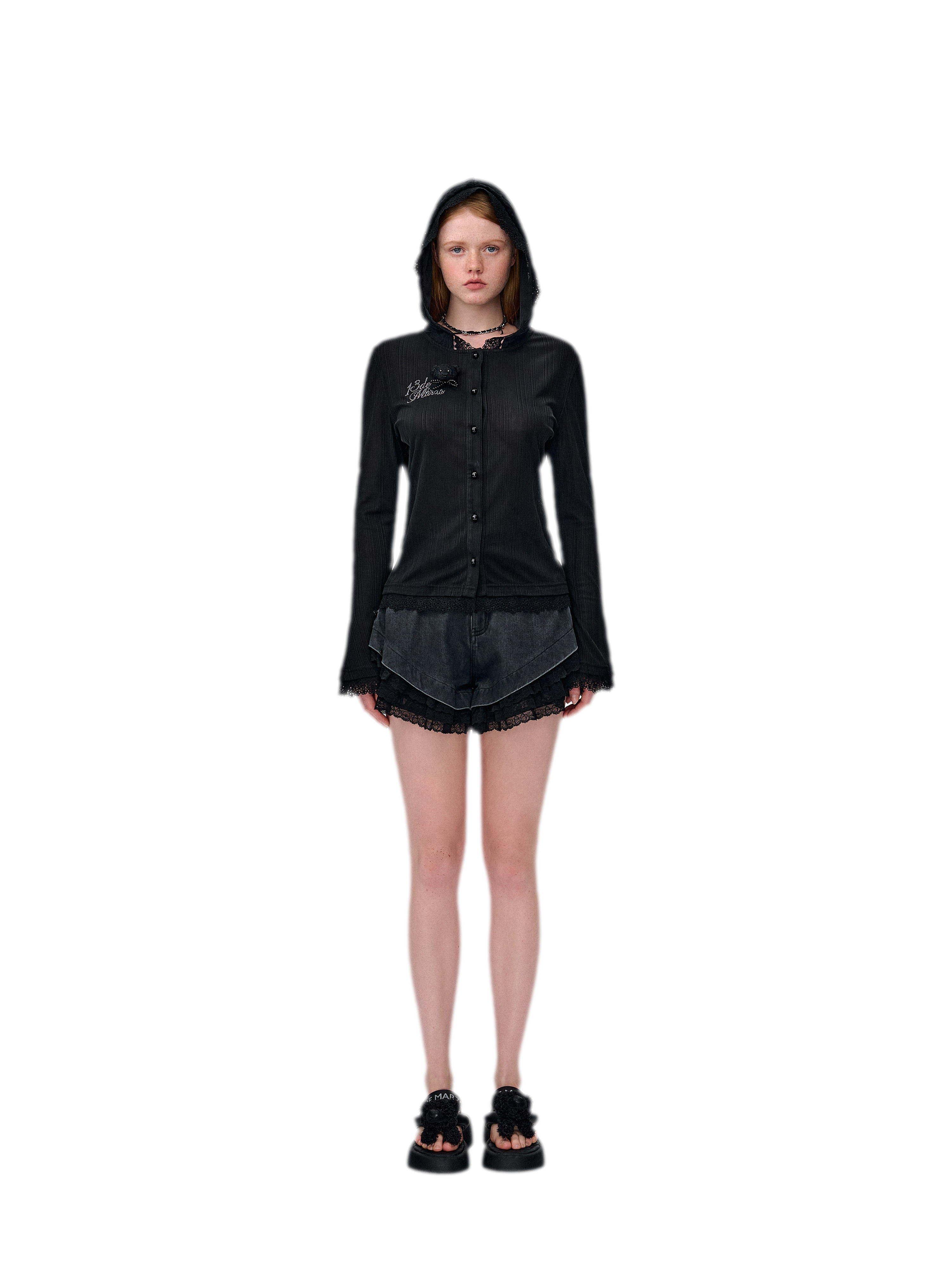 Lace Pearl Hooded Cardigan