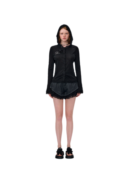 Lace Pearl Hooded Cardigan