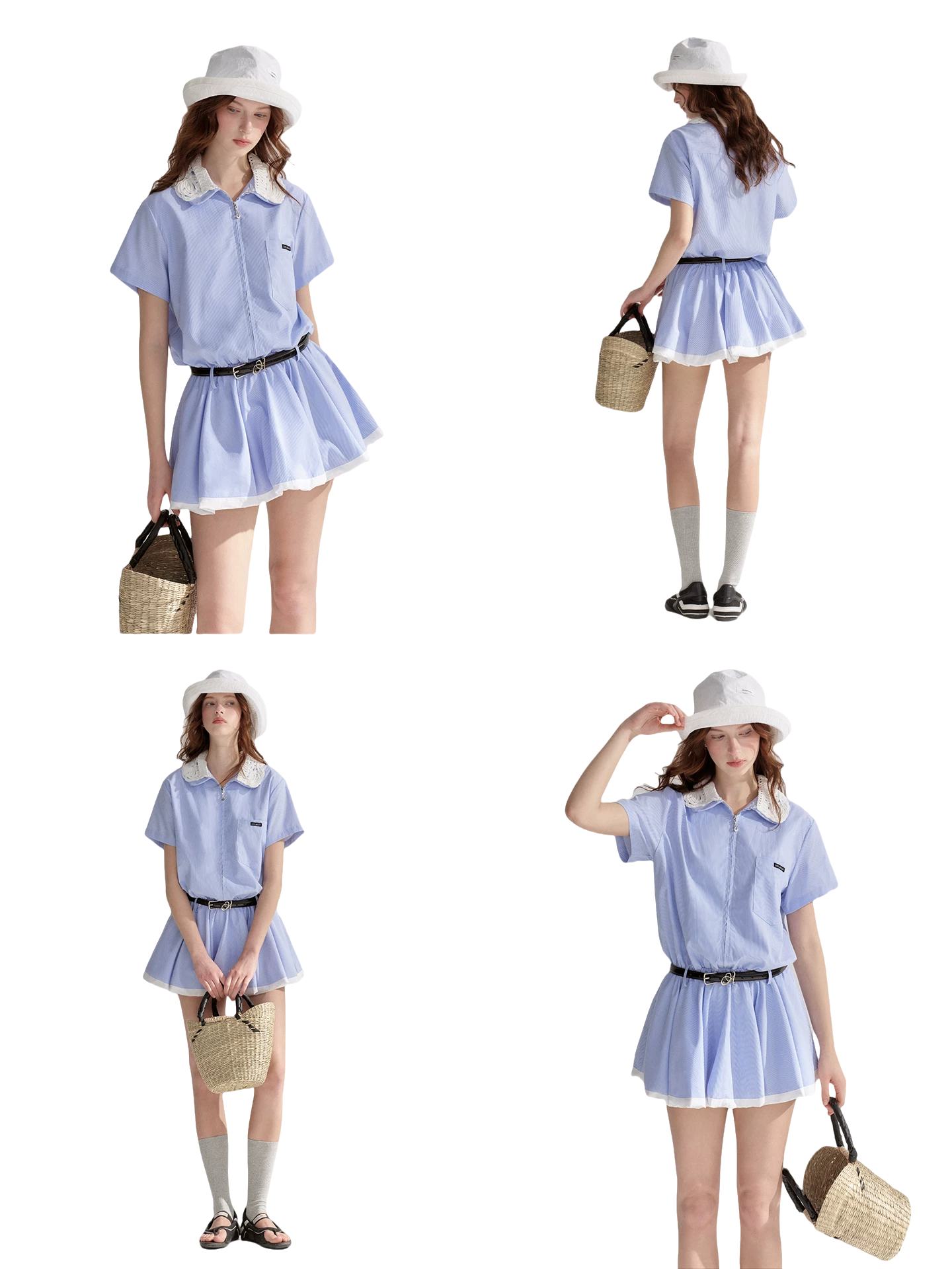 Lace Collar Half-Zip Waist Dress