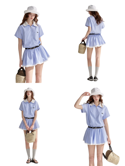 Lace Collar Half-Zip Waist Dress