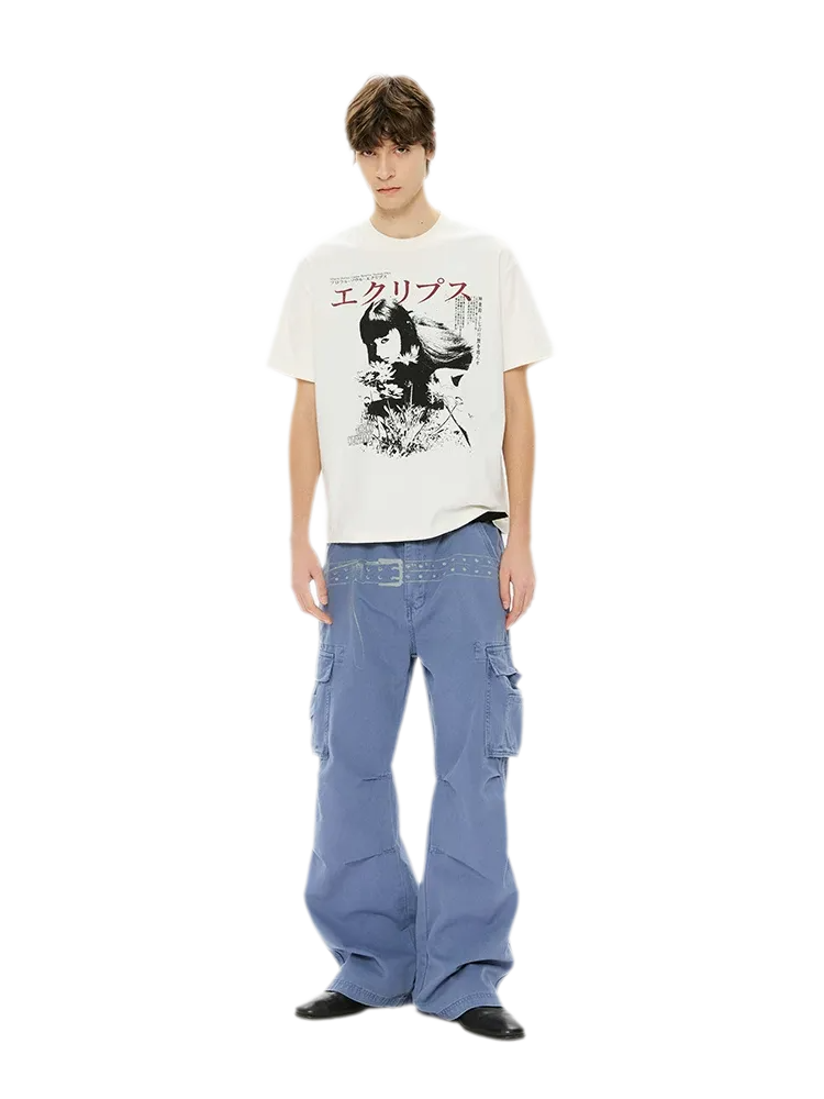 Washed Distressed Wide-Leg Cargo Pants