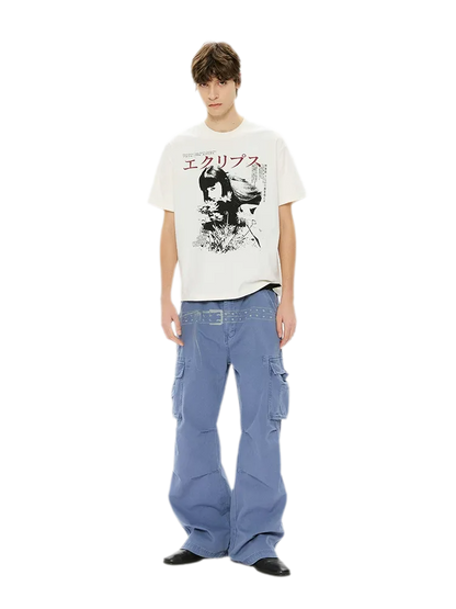 Washed Distressed Wide-Leg Cargo Pants