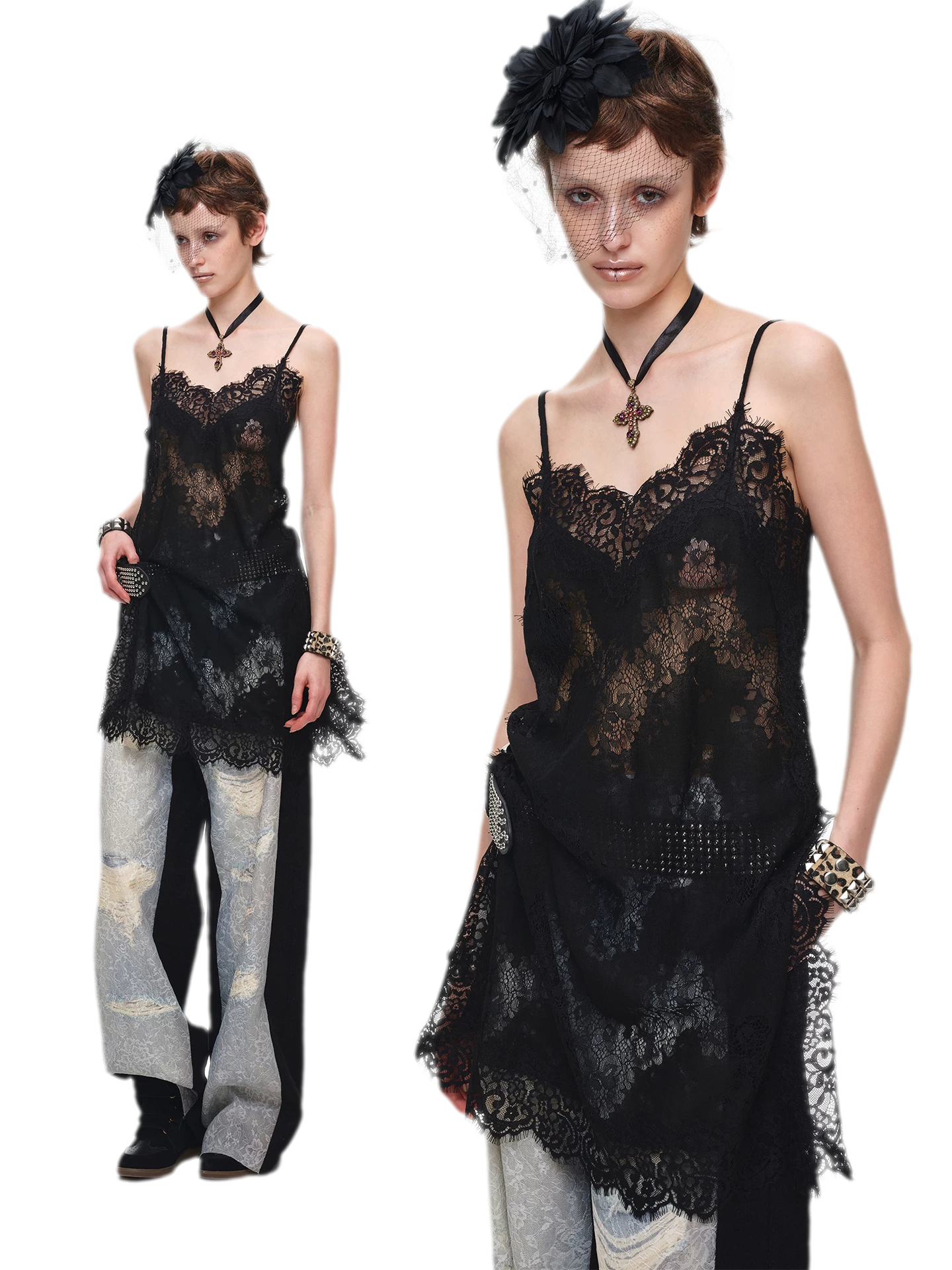 Washed Lace Straight Pants