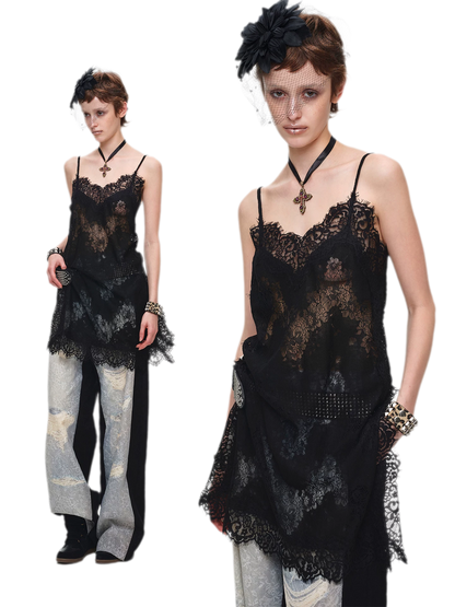Washed Lace Straight Pants