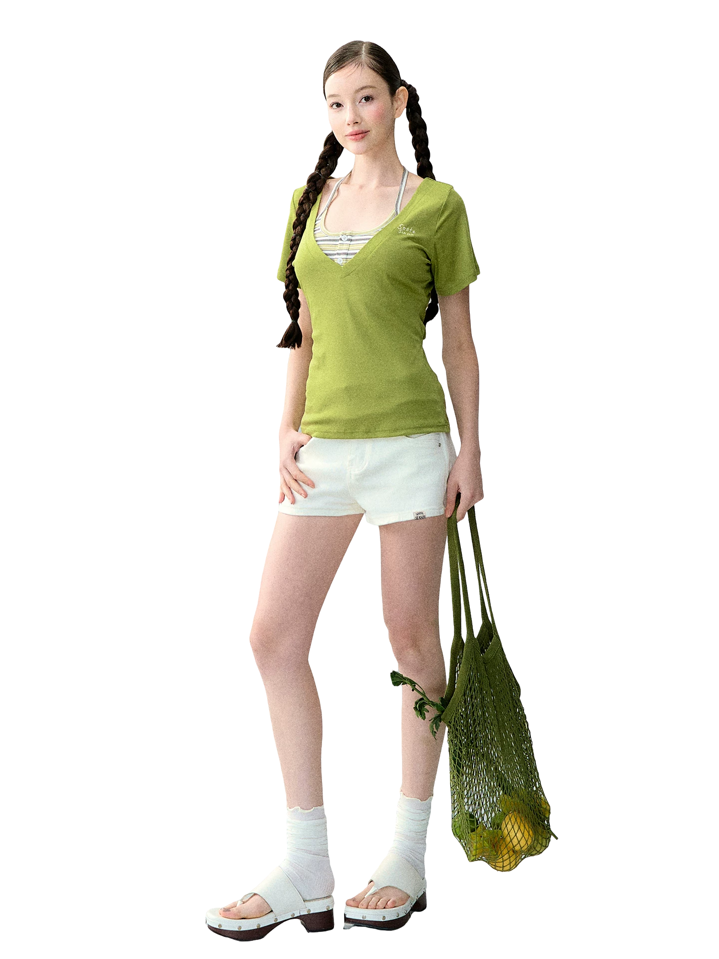 Original Lyocell Colorblock V-Neck Two-Piece Set