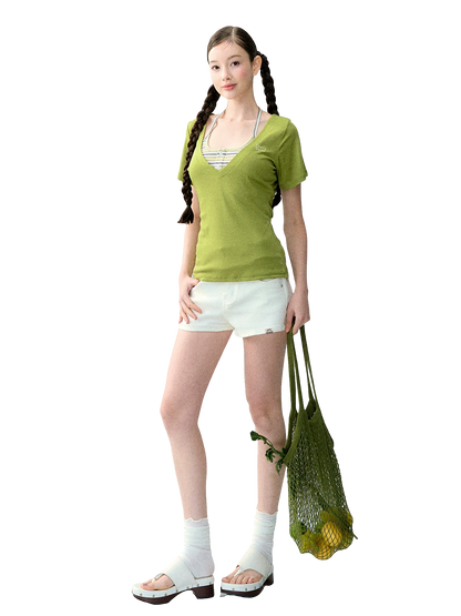 Original Lyocell Colorblock V-Neck Two-Piece Set