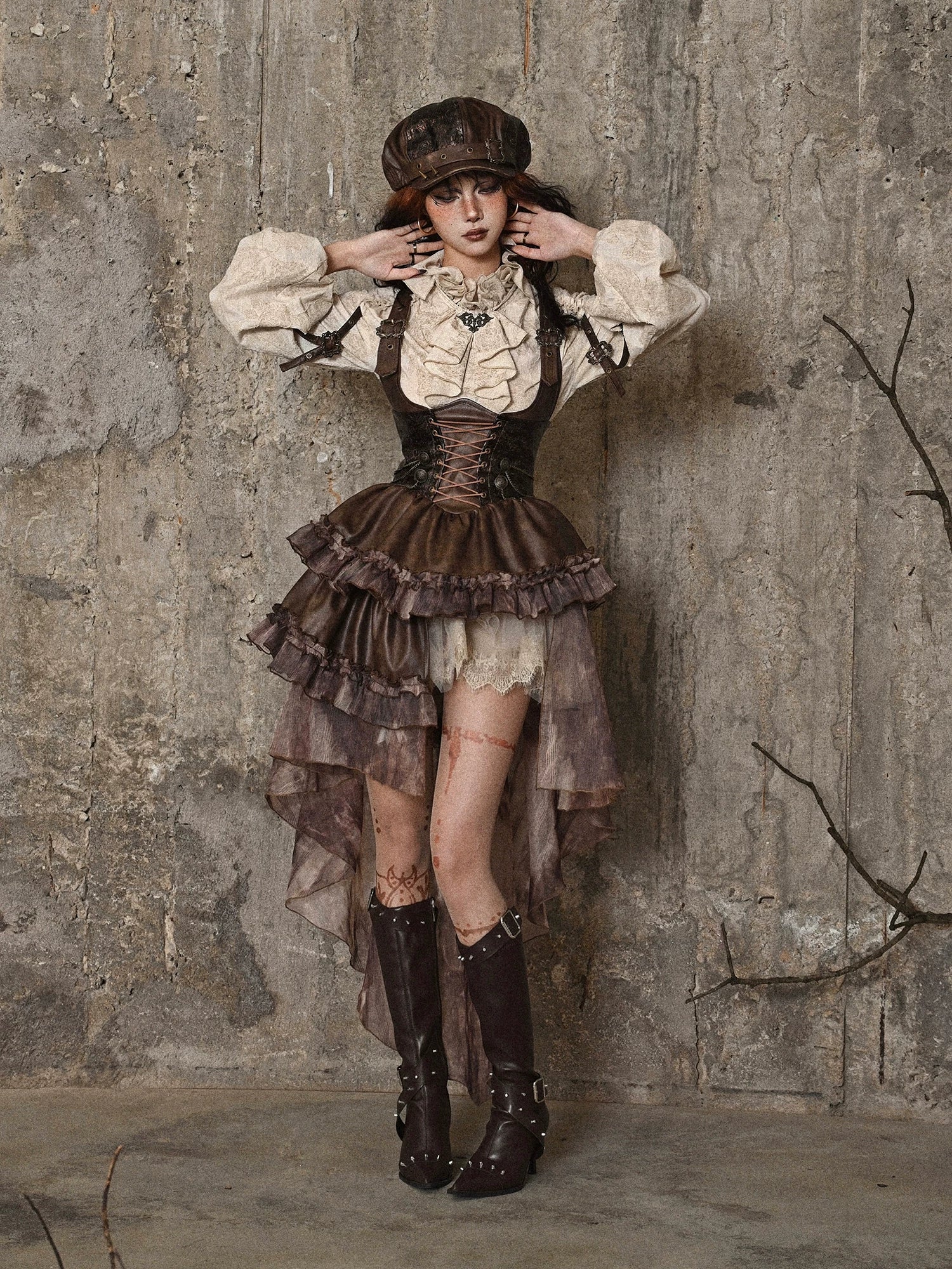 Distressed Jacquard Asymmetric Train Skirt
