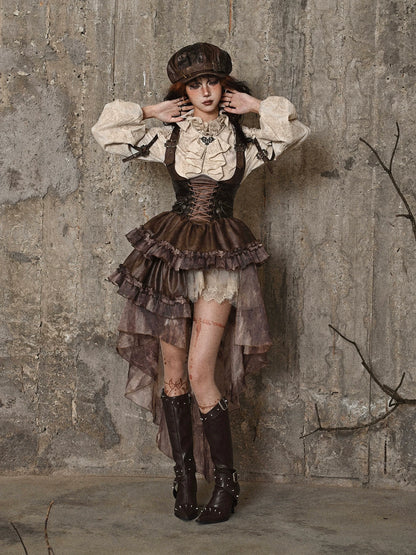Distressed Jacquard Asymmetric Train Skirt