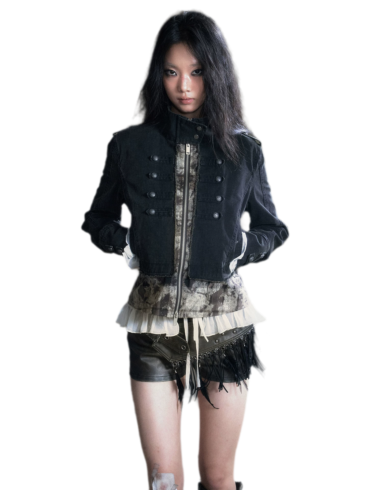 Washed Patchwork Zip Jacket