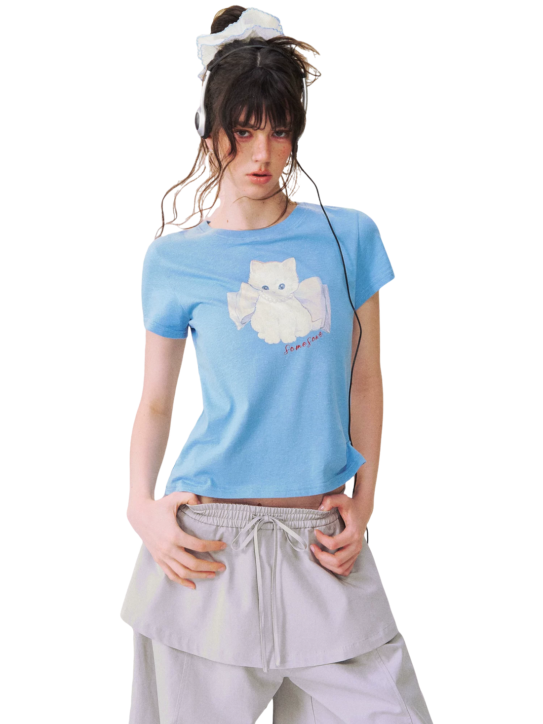 Bow Knot Kitten Short Sleeve T-shirt