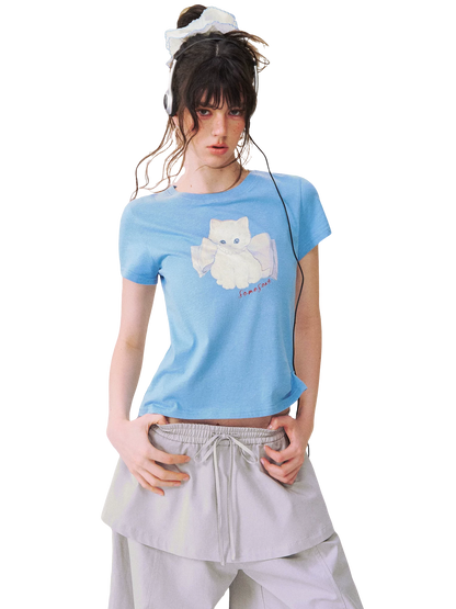 Bow Knot Kitten Short Sleeve T-shirt