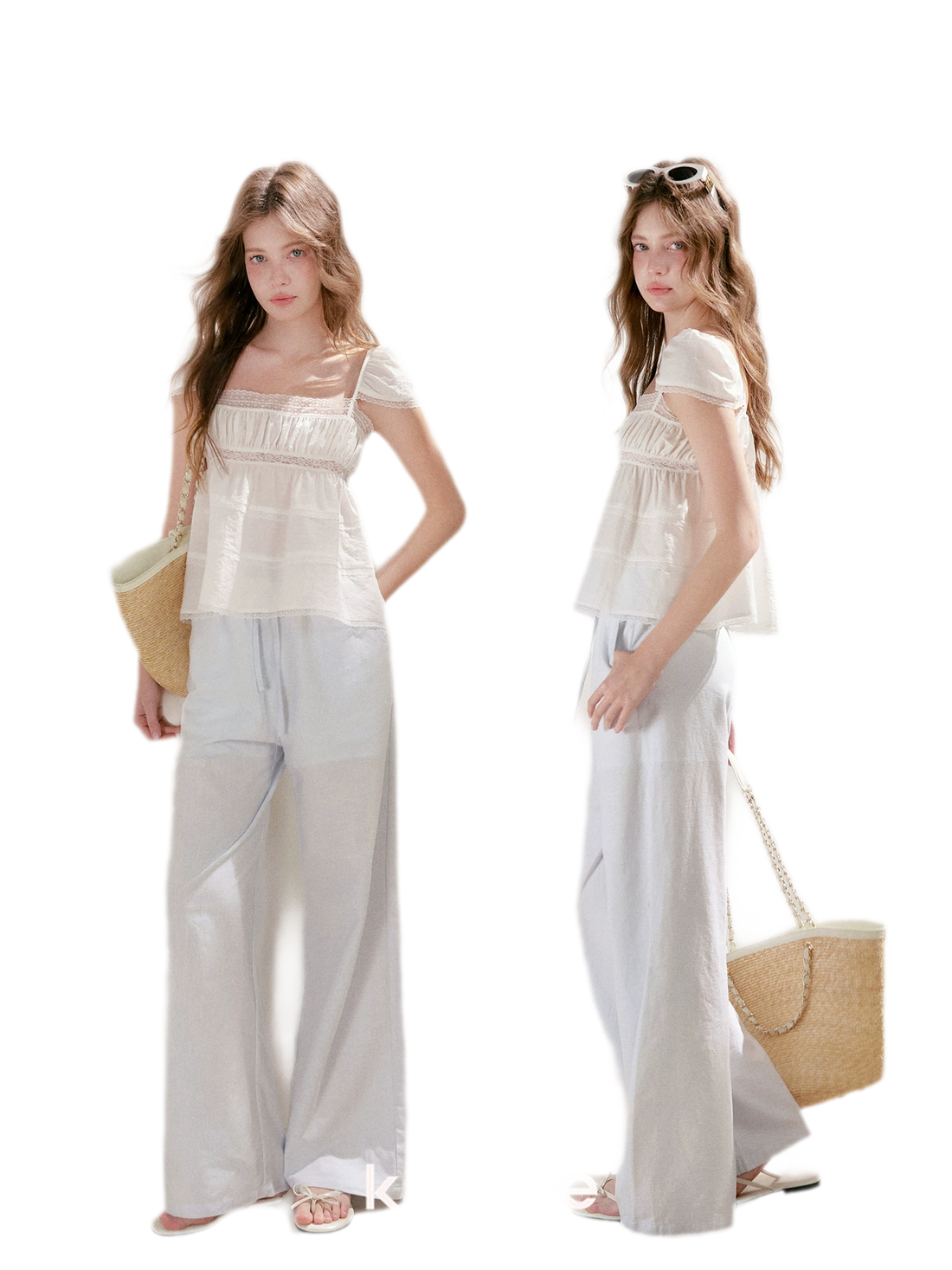 Linen Cotton Wide-Leg Trousers