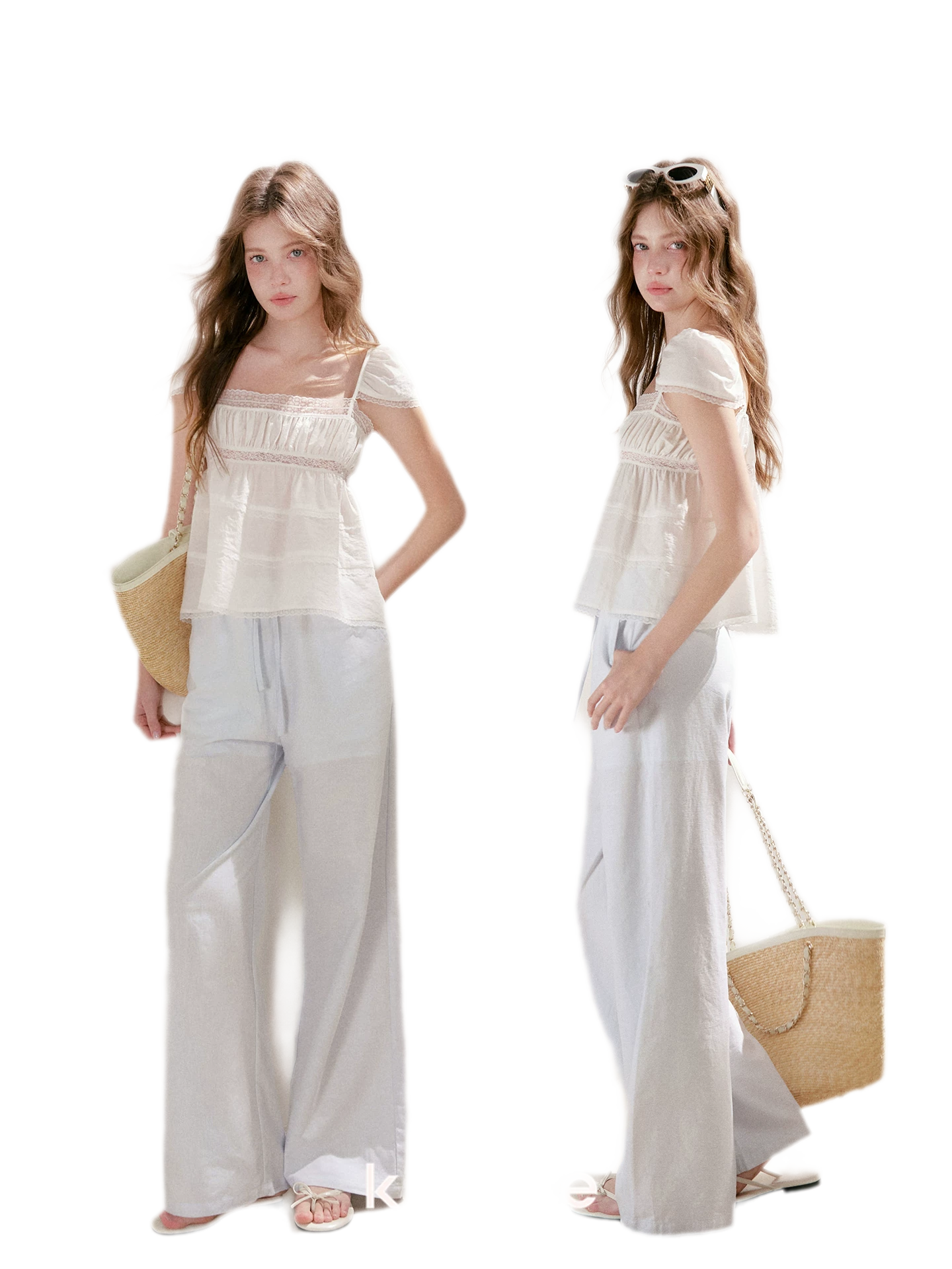 Linen Cotton Wide-Leg Trousers