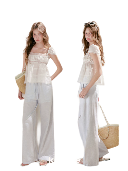 Linen Cotton Wide-Leg Trousers