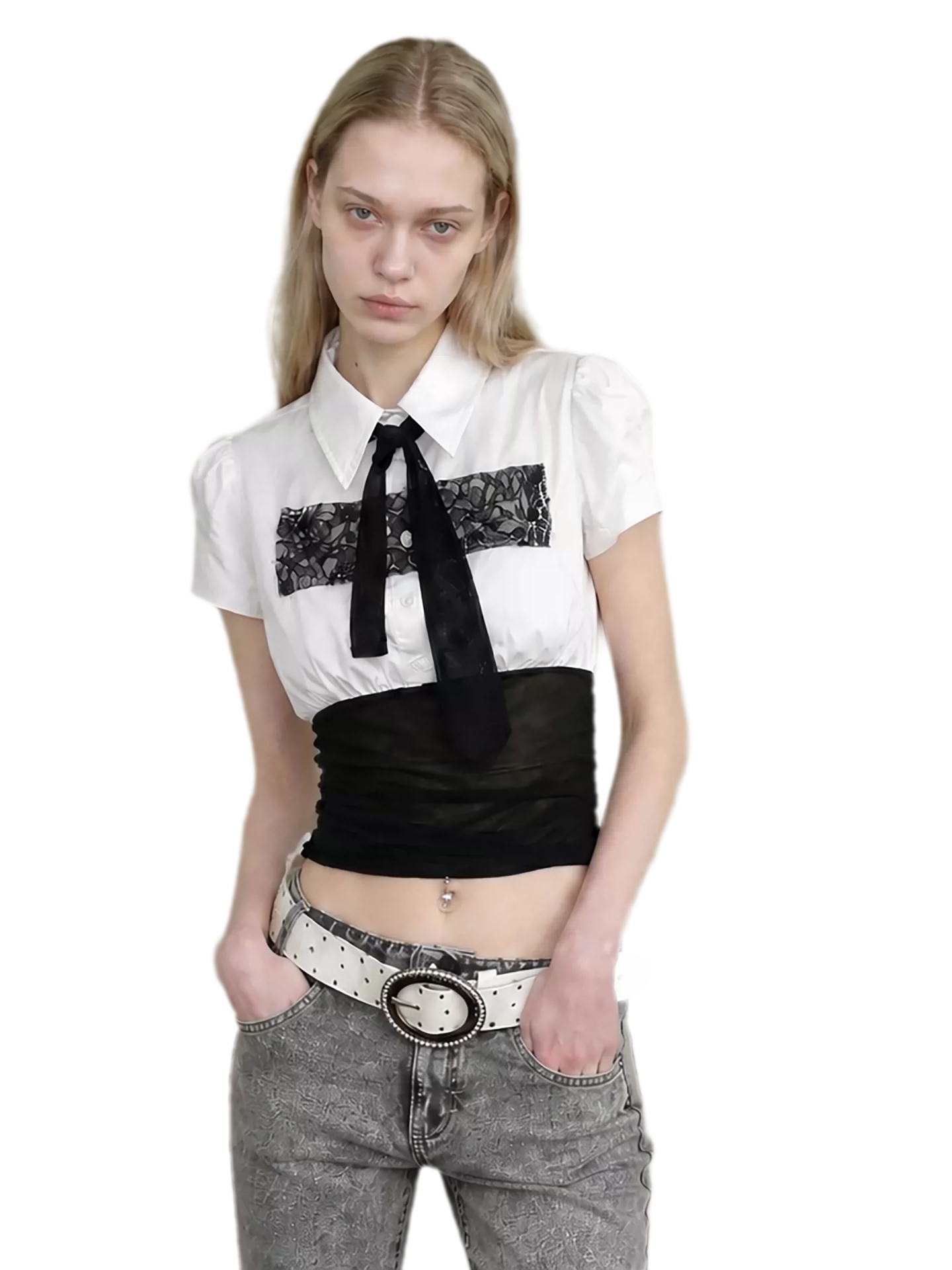 Lace Panel Cropped Shirt