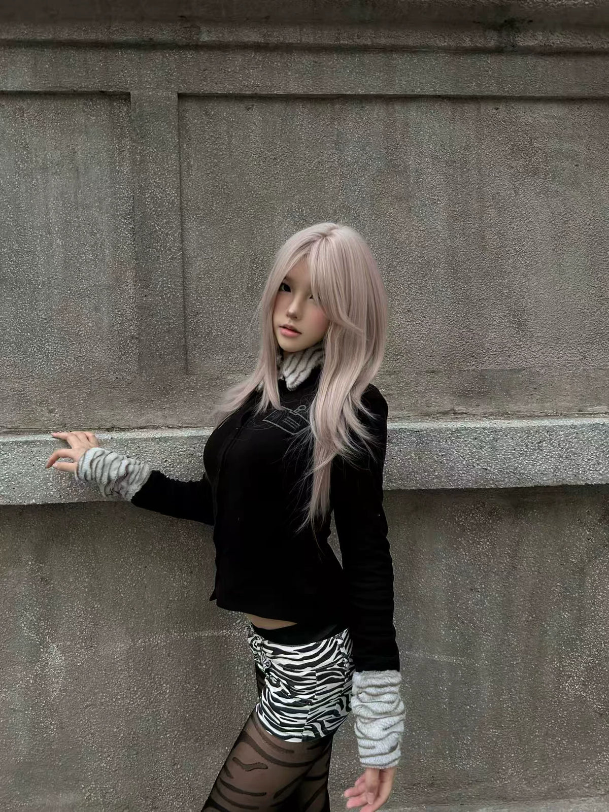 Zebra Plush Collar Fitted Shirt
